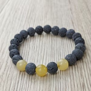 Yellow Jade 8mm Lava Bead Stretch Bracelet